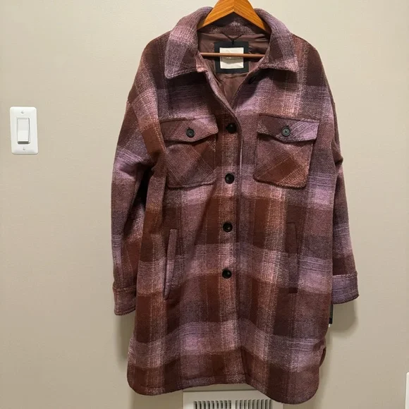 NWT! Lucky Brand Rust and Pink Plaid Brushed Fleece Shacket, Size XL - Picture 2 of 15